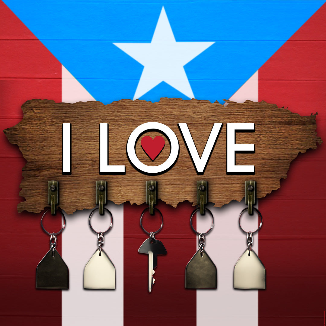 Llavero de pared mapa de Puerto Rico - I Love